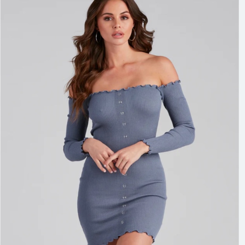 NWT Windsor Off-The-Shoulder Ribbed Knit Mini Dress